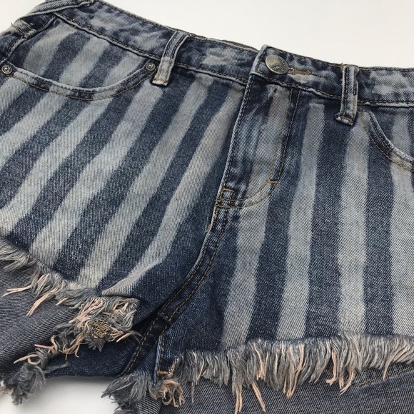Free People Striped Denim Distressed Shorts - Picture 3 of 6